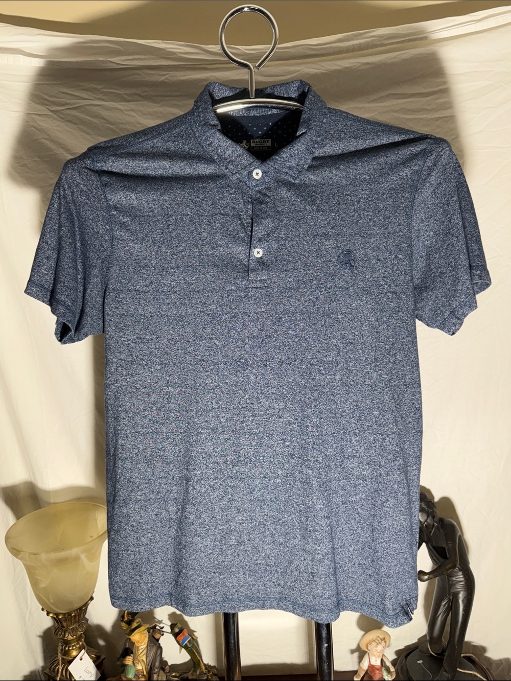 Men's Heathered Blue Polo Shirt with Subtle Logo